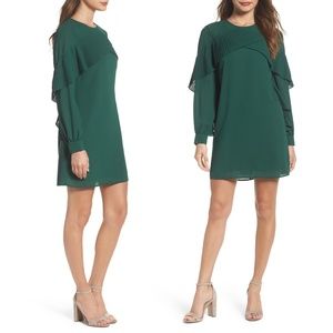 Chelsea28 Green Pleated Ruffle Long Sleeve Dress